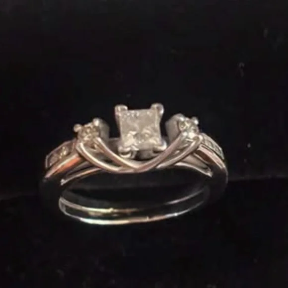 Diamond Princess Cut Natural 1 CTTW Wedding Ring Set - Picture 6 of 10